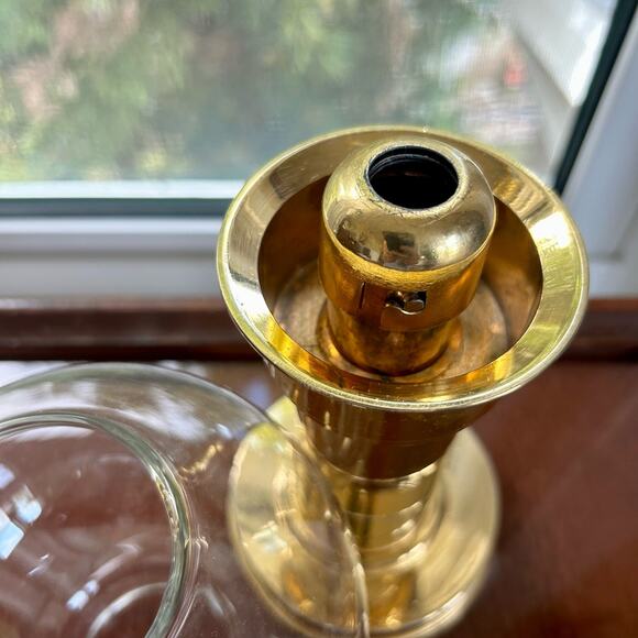 Vintage MCM FOHL Spring Fed Brass Candle Holder With Glass Shade - W. Germany - Picture 6 of 14